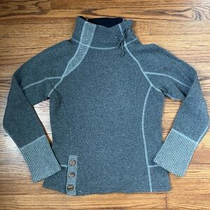 PrAna Women’s Sweater, Grey Lucia Wool Blend, Long Sleeve, Medium, Funnel Neck